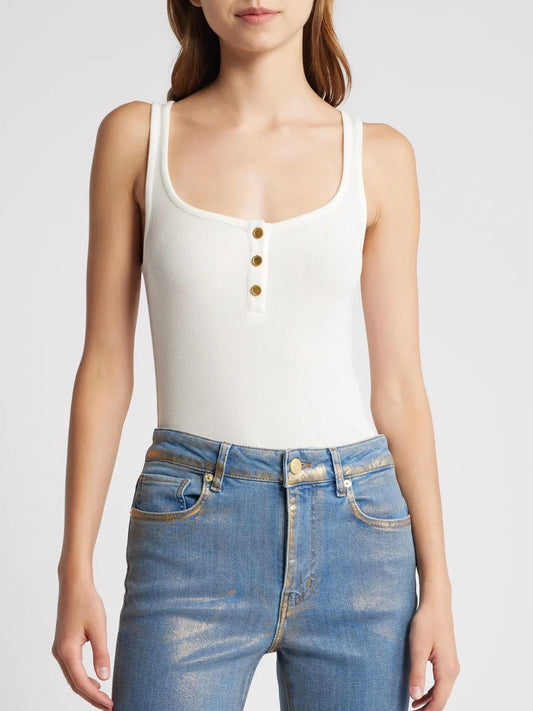 Frame - Rib Scoop Button Tank Top