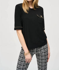 Joseph Ribkoff - Ball Link Chain Trim Short Sleeve Top