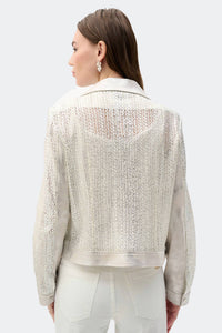 Joseph Ribkoff - Faux Suede Foiled Knit Moto Jacket