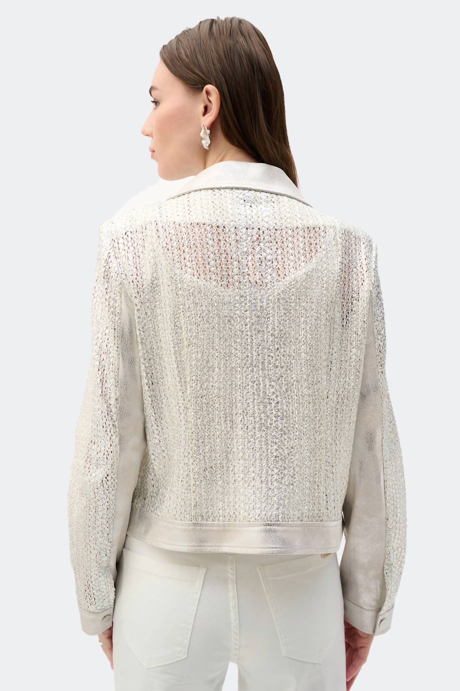 Joseph Ribkoff - Faux Suede Foiled Knit Moto Jacket