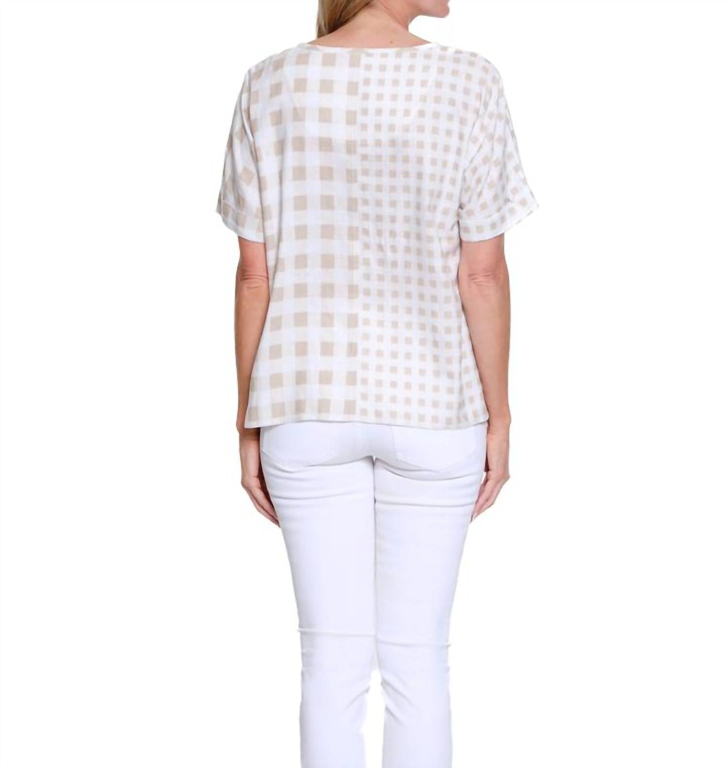 Multiples Sheer Check Lightweight Top in khaki - women's blouse - alternate view