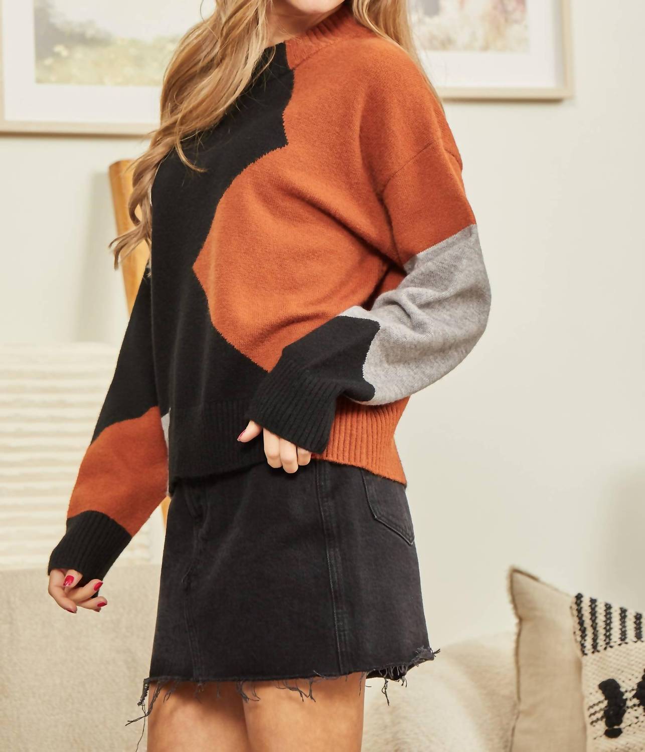 ANDREE BY UNIT Colorblock Sweater - Plus in black mocha - women's sweater - view 4