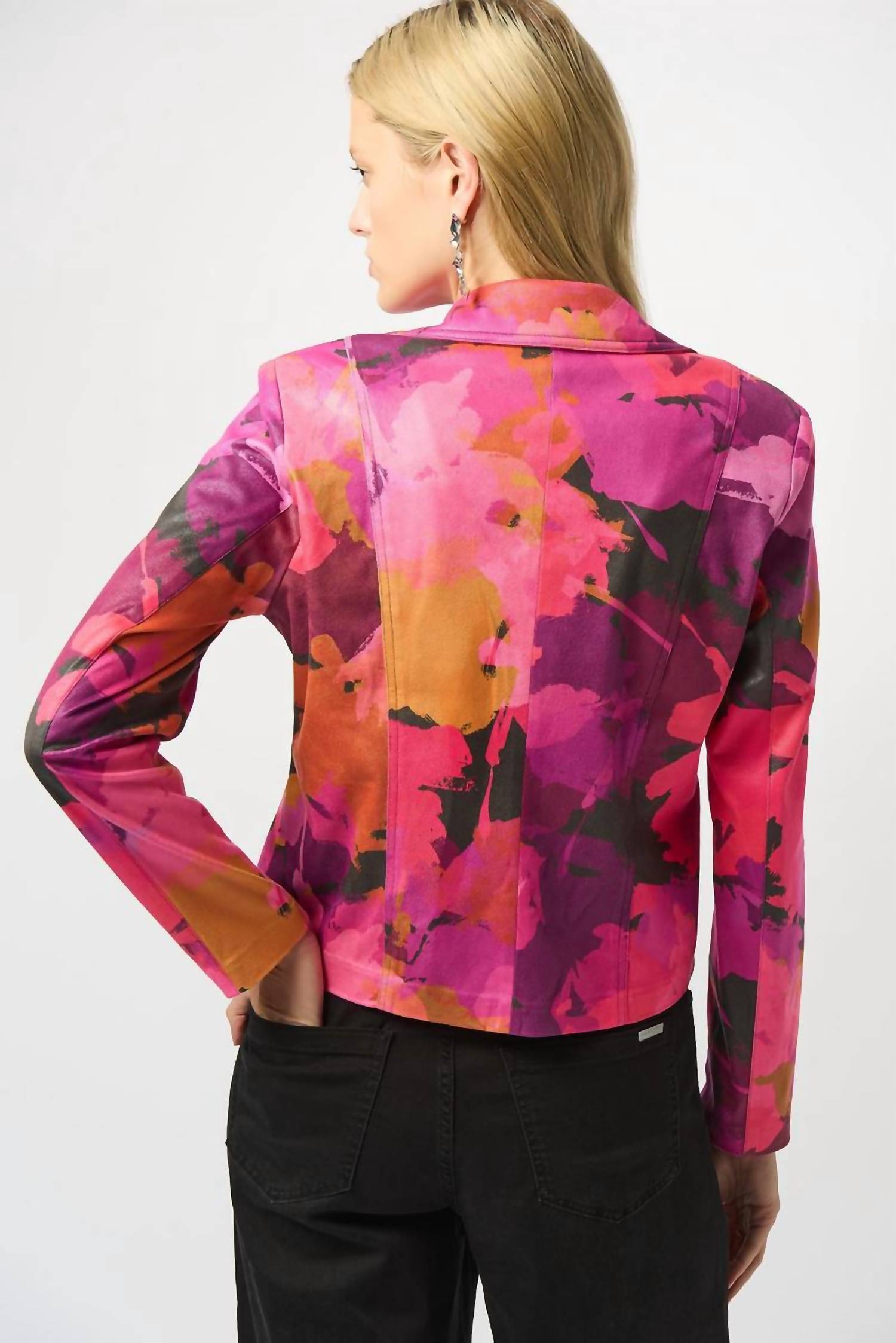 Joseph Ribkoff - Foiled Faux Suede Abstract Print Fitted Jacket