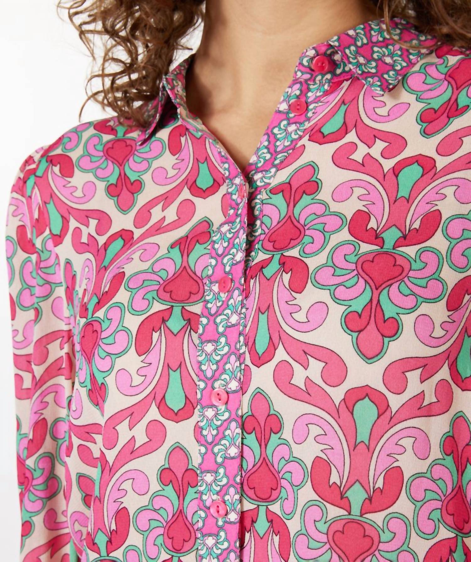 ESQUALO Macy Multi Abstract Floral Print Blouse in pink jade green - women's blouse - view 4
