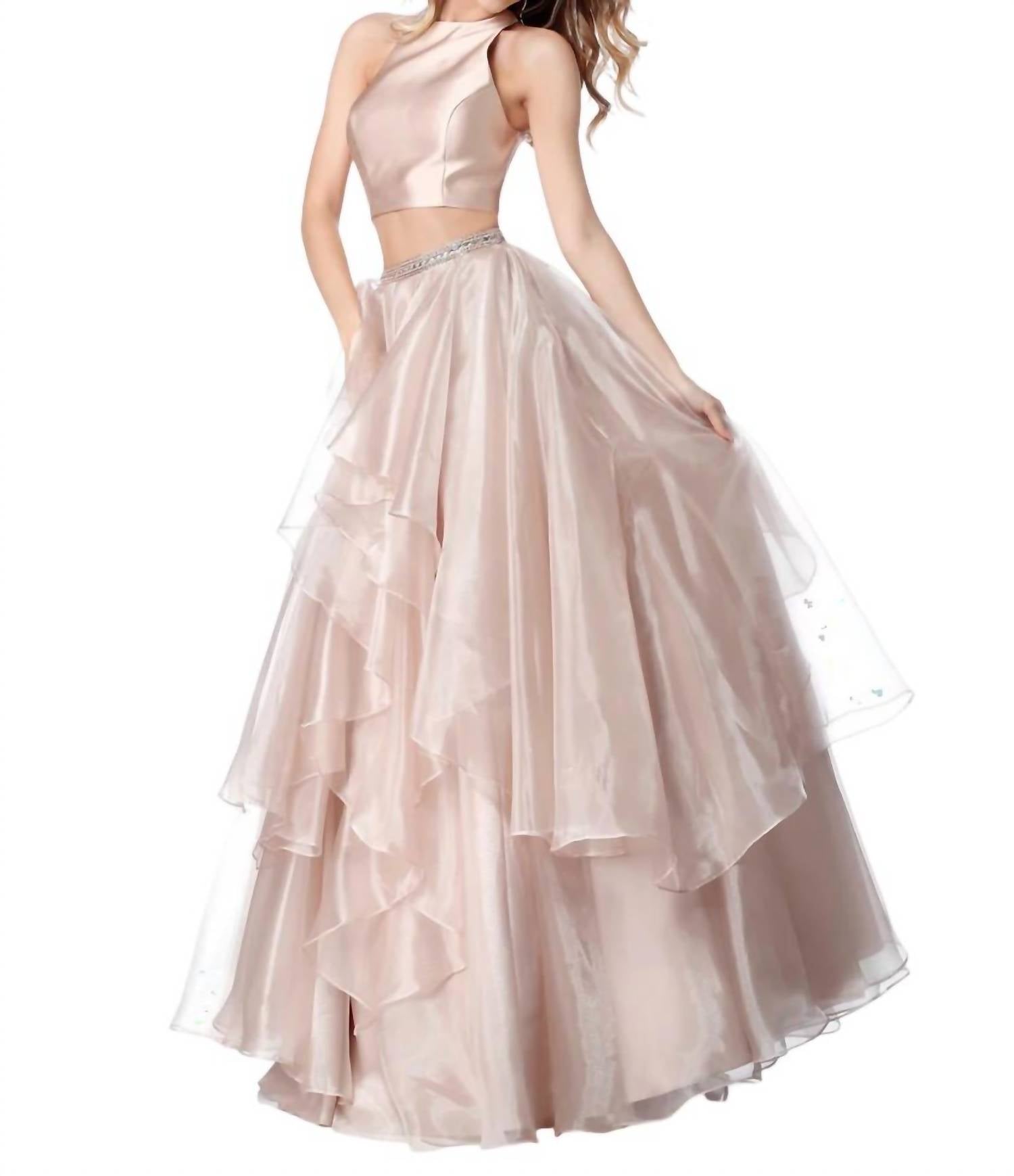 Sherri Hill - Two-Piece Satin Top Chiffon Skirt Prom Dress