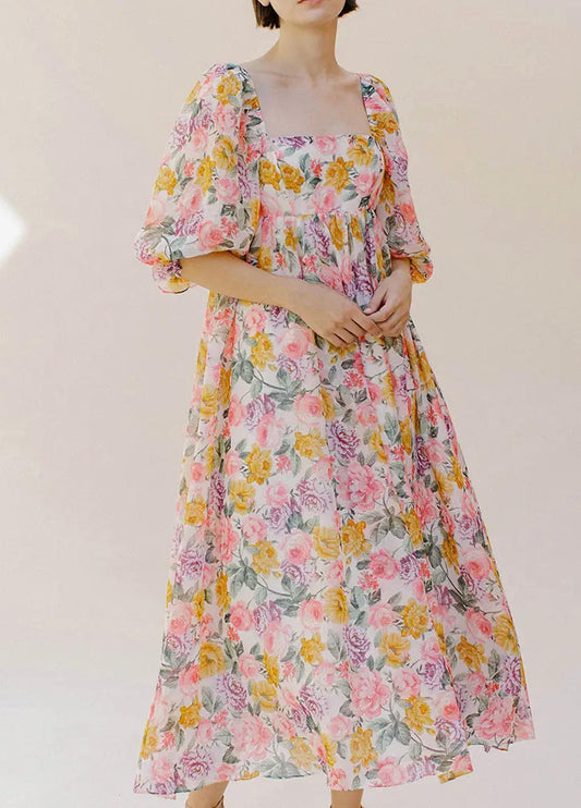 Storia - Square Neck Puff Sleeve Maxi Dress