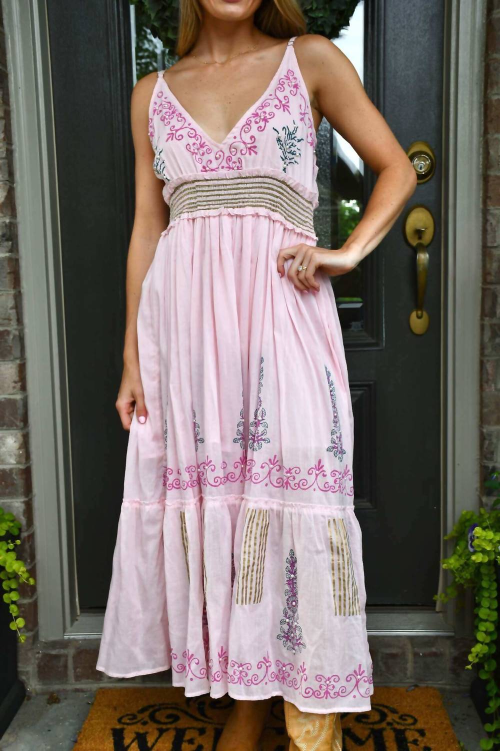 Pol - Smocked Waistband Floral Midi Dress