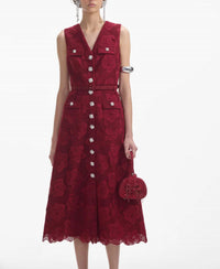 Self-Portrait - Burgundy Lace Midi Dress