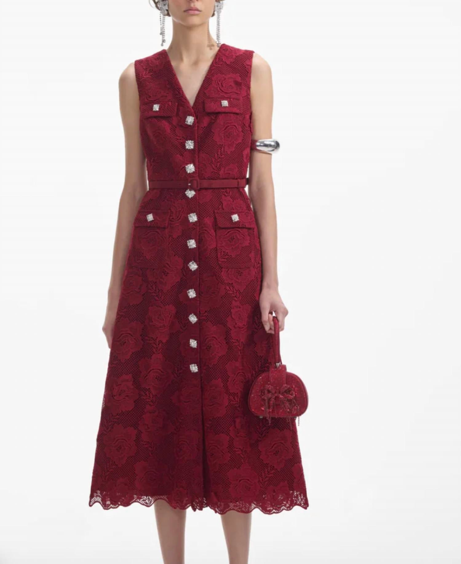 Self-Portrait - Burgundy Lace Midi Dress
