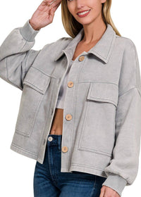 Zenana - Women's Acid Washed Cropped Shacket