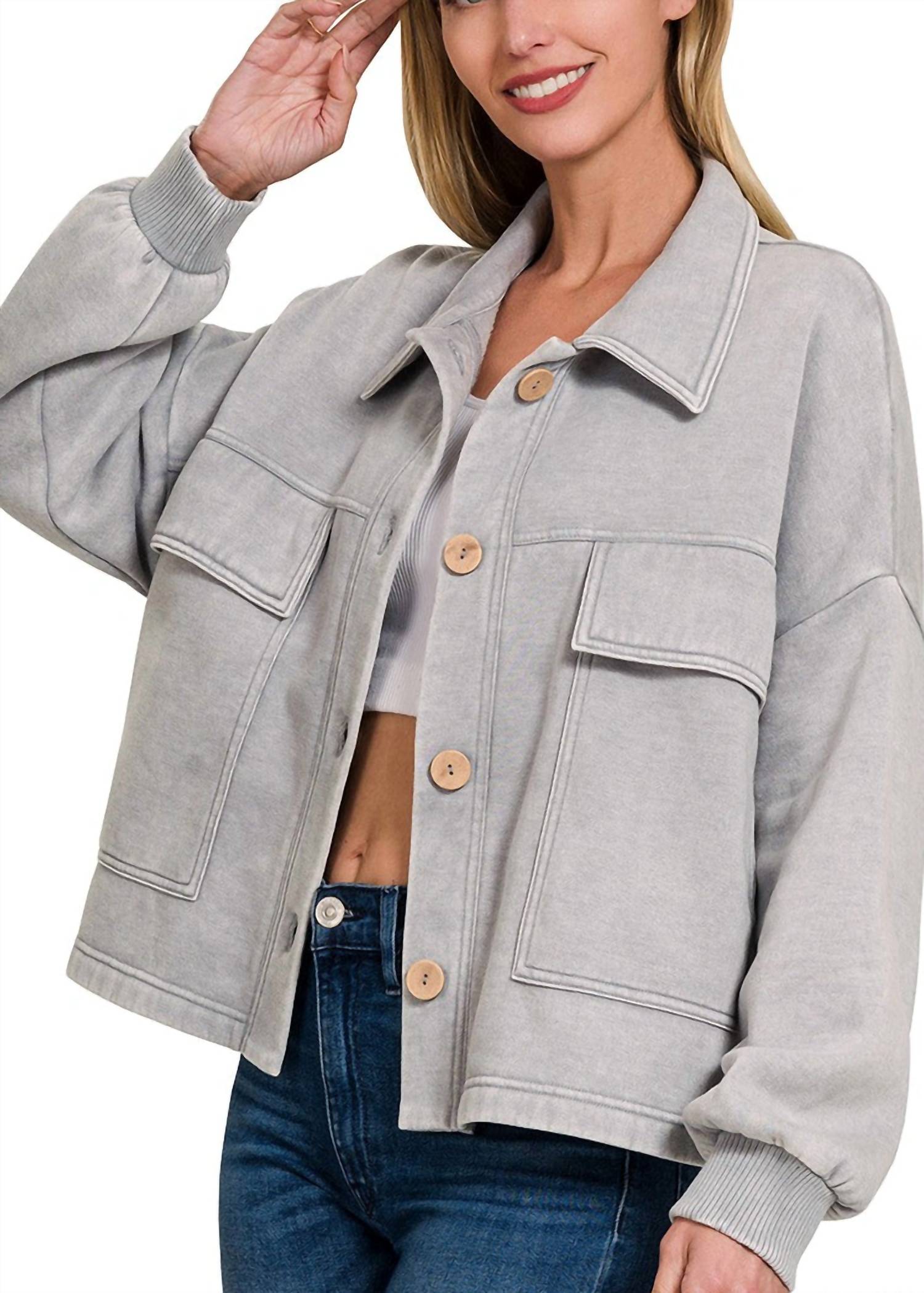 Zenana - Women's Acid Washed Cropped Shacket