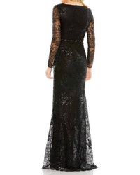 MAC DUGGAL Sequin Lace Mermaid Gown in black - women's dress - detail view