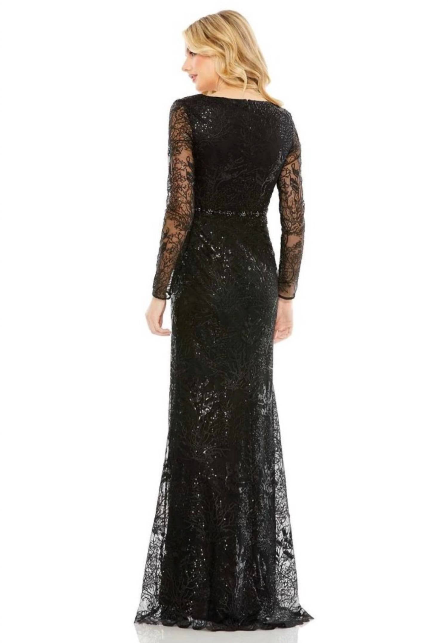 MAC DUGGAL Sequin Lace Mermaid Gown in black - women's dress - alternate view