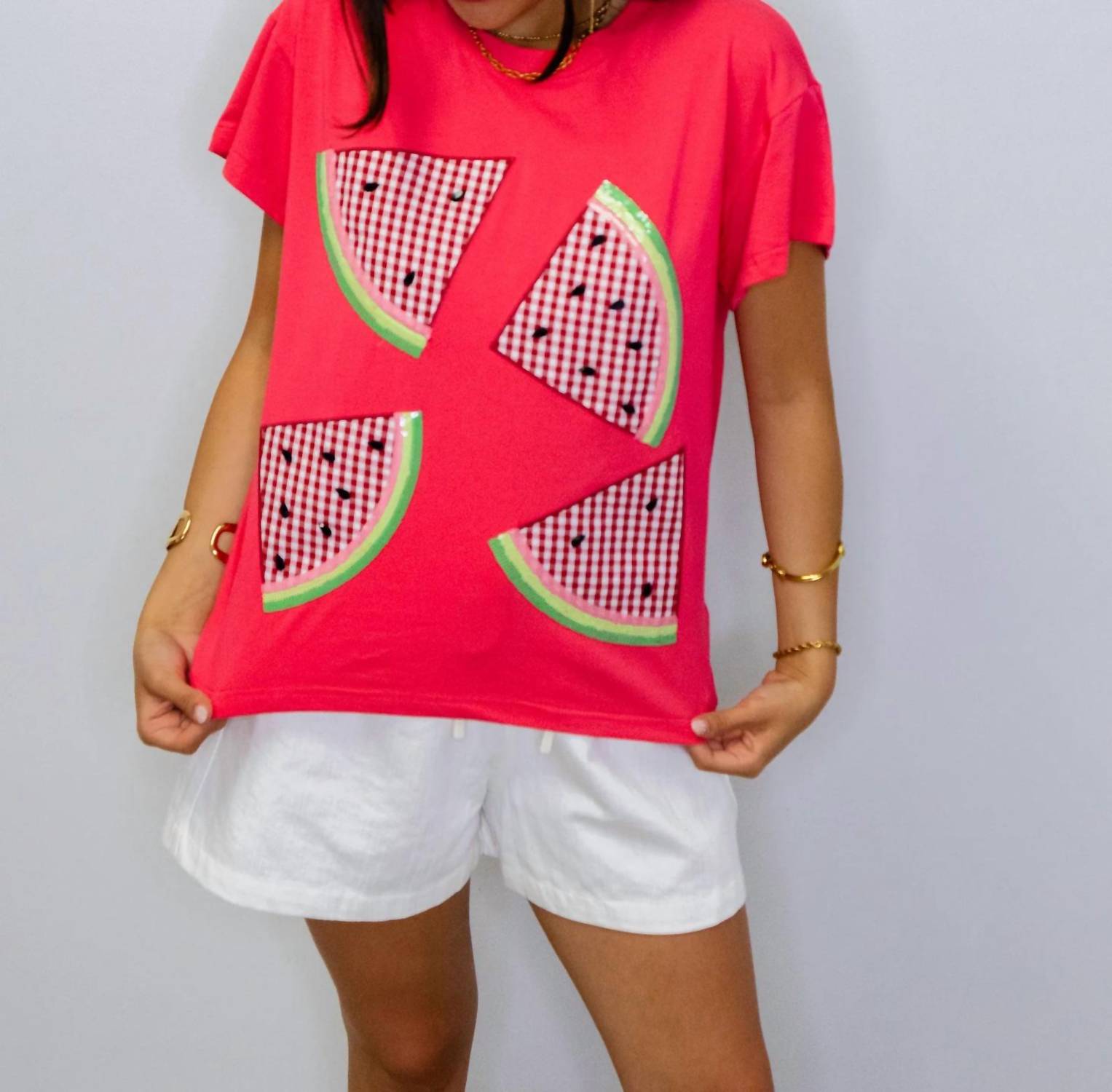 Queen Of Sparkles - Gingham Watermelon Short Sleeve Tee