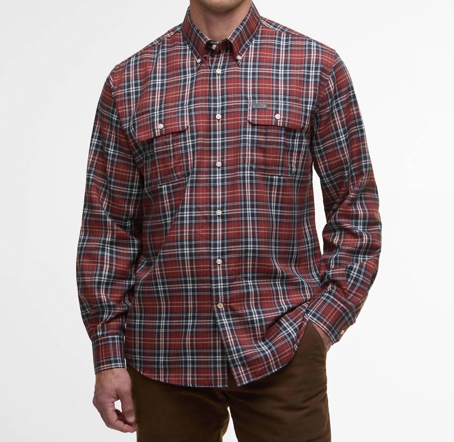 Barbour Saldon Thermo Weave Checked Shirt in fired brick - men's shirt