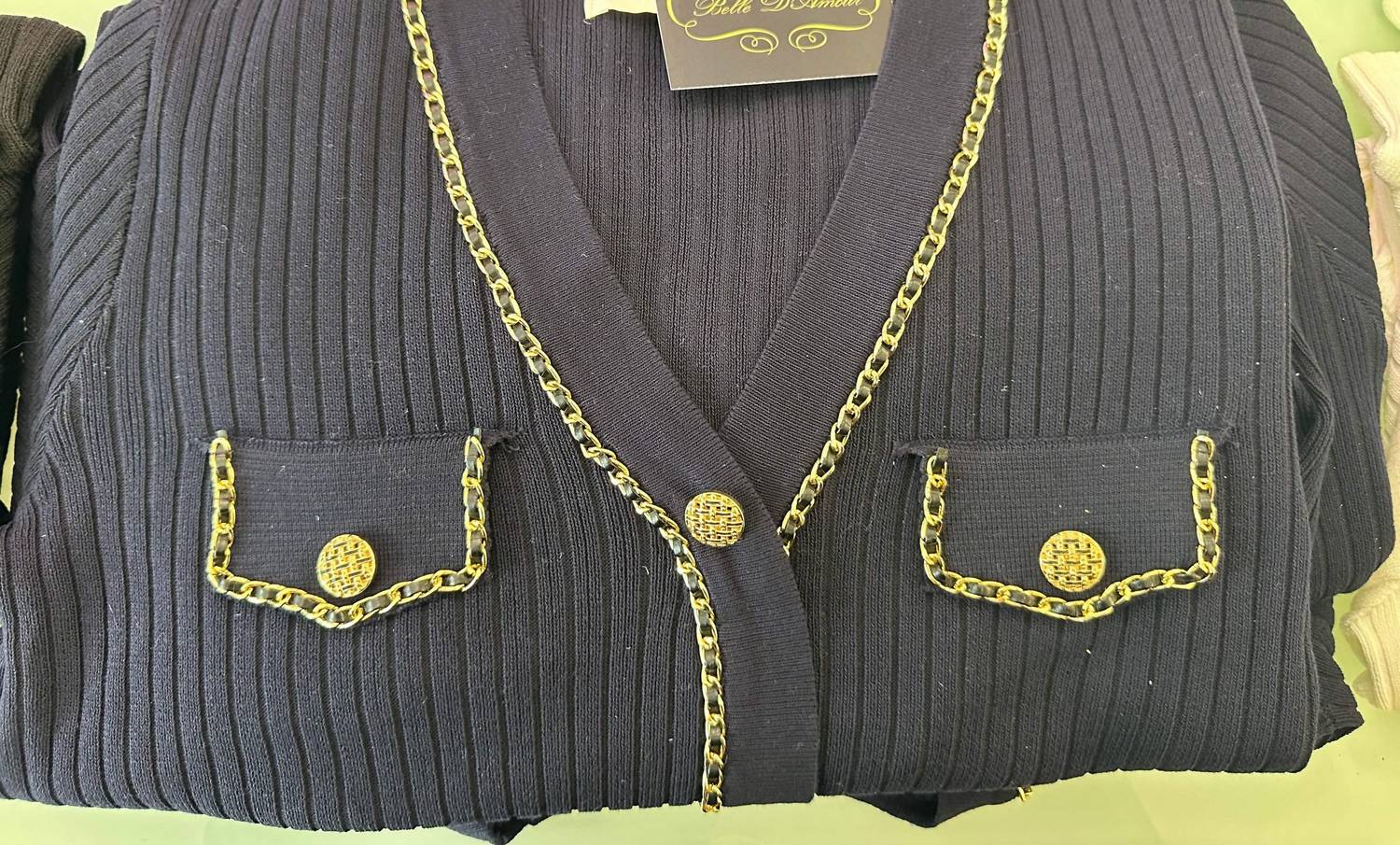 Belle D'Amour - Chain Buttons Ribbed Cardigan