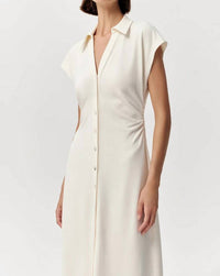 Exquise - Ursula Collared Gathered Waist Knit Midi Dress
