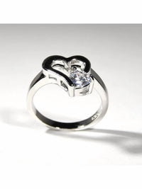 FAIRE HEART RING WITH CUBIC ZIRCONIA RHODIUM PLATED in silver - women's jewelry - detail view