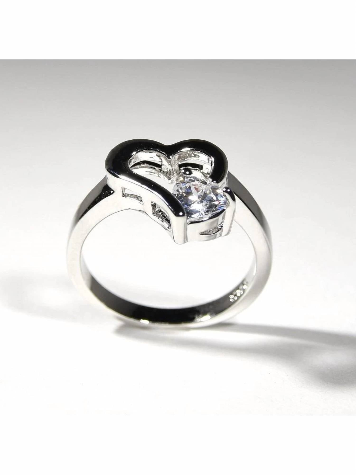FAIRE HEART RING WITH CUBIC ZIRCONIA RHODIUM PLATED in silver - women's jewelry - detail view