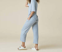 SOFTiES Dream Jersey Relaxed V-neck With Capri Lounge Set in indigo white - women's sleepwear - detail view