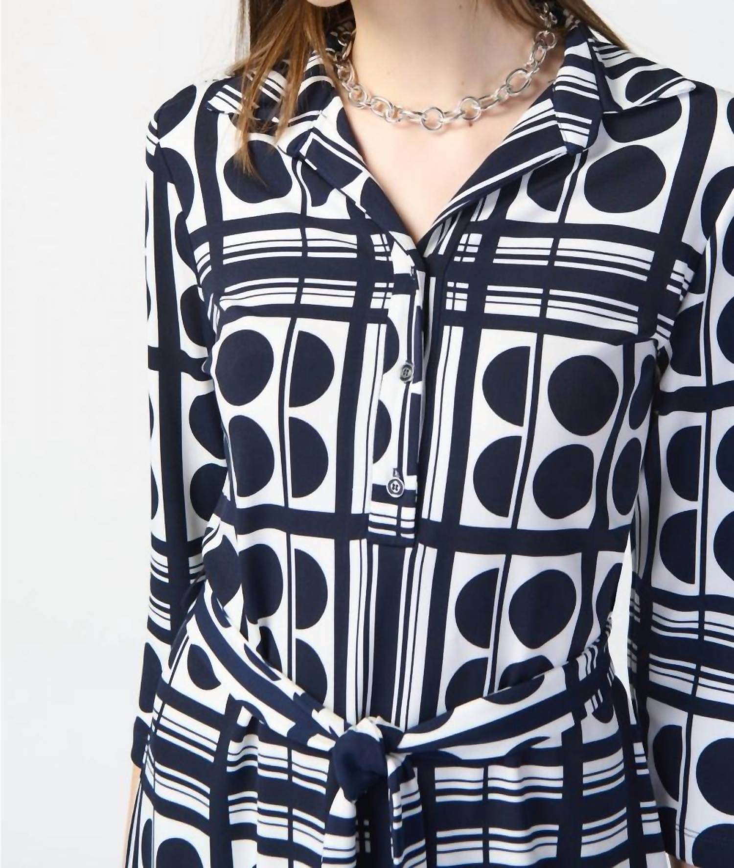 Joseph Ribkoff - Dot Print Waist Tie Shirt Dress
