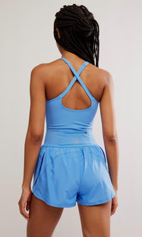 Free People Righteous Strappy Cutout Back Runsie in riveria blue - women's pants - detail view