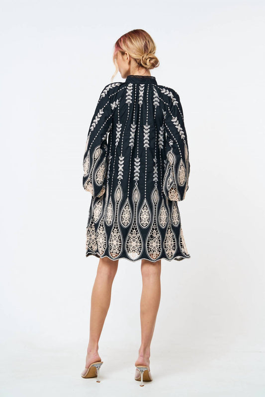 Ciebon - Dianna Embroidered Long Sleeve Cotton Shift Mini Dress