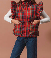 So Me - Ruffle Plaid Puffer Vest