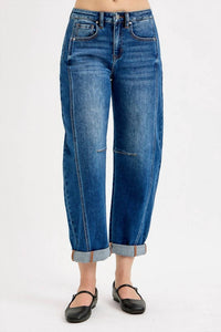 RISEN Lennox High Rise Crop Barrel Cuffed Jean in dark denim - women's jeans - view 4