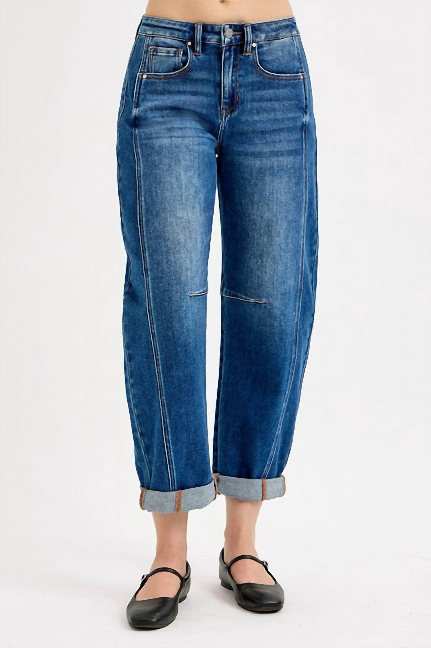 RISEN Lennox High Rise Crop Barrel Cuffed Jean in dark denim - women's jeans - view 4