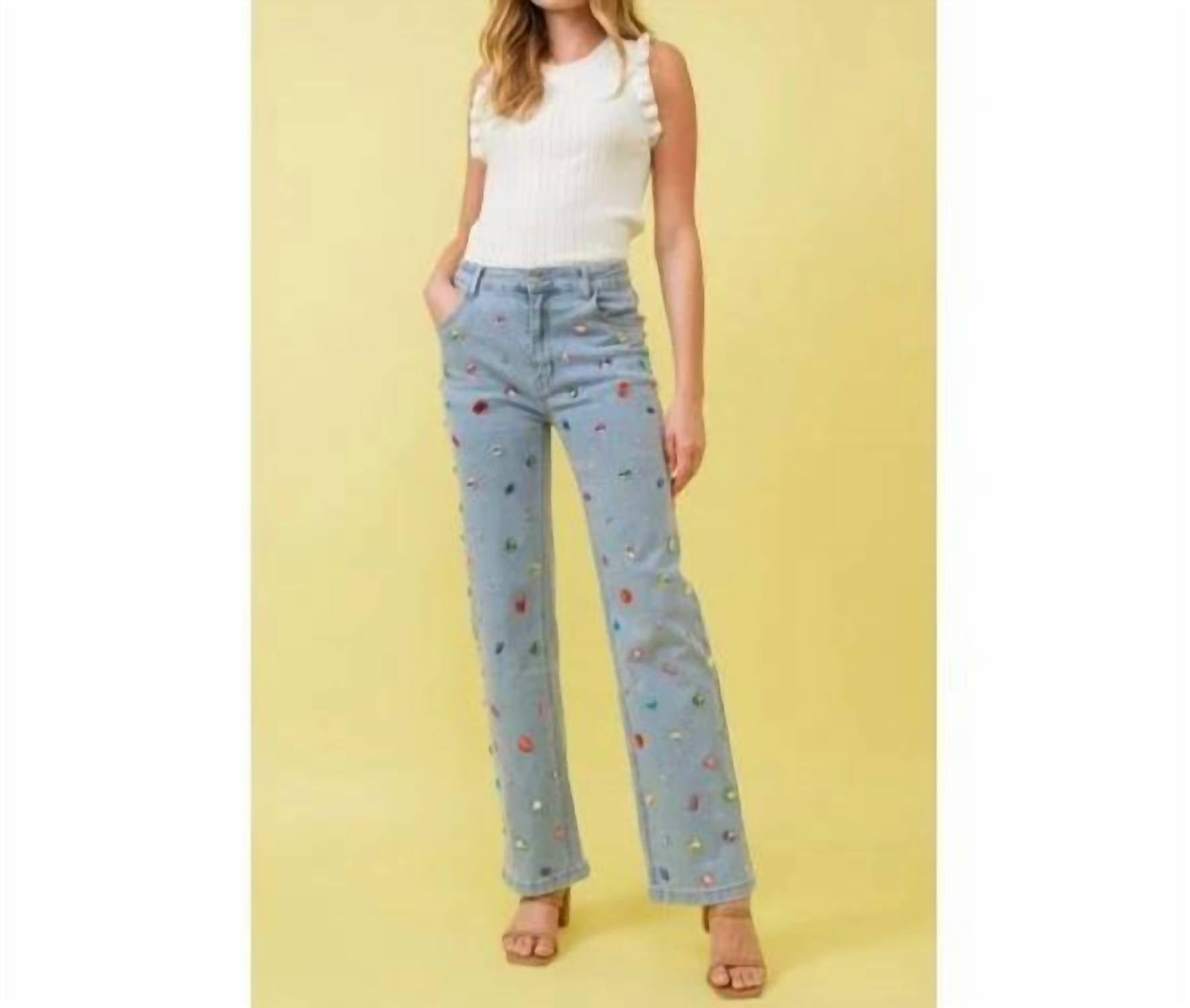 Blue B - Rhinestone Stretch Straight Jeans