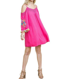 Umgee - Floral Embroided Pom And Tassel Mini Dress