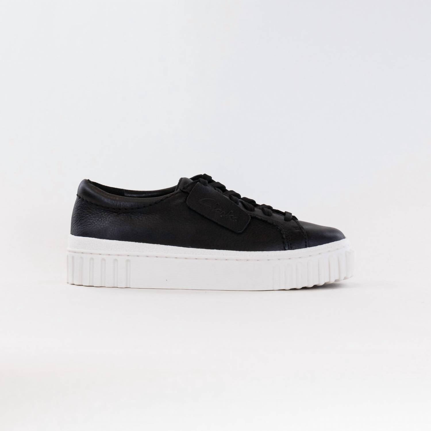 Clarks Women's Mayhill Walk Sneakers in black leather - women's sneaker - detail view