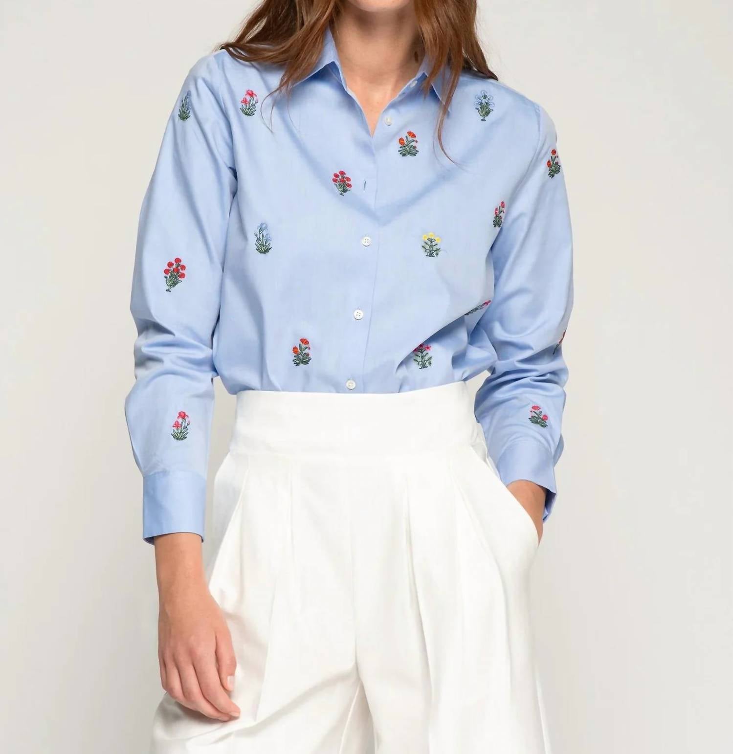Vilagallo - Floral Embroidery Classic Cut Shirt