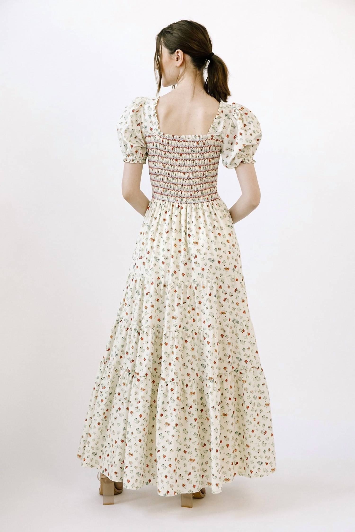 Storia - Mable Cotton Floral Smocked Tiered Boho Prarie Maxi Dress