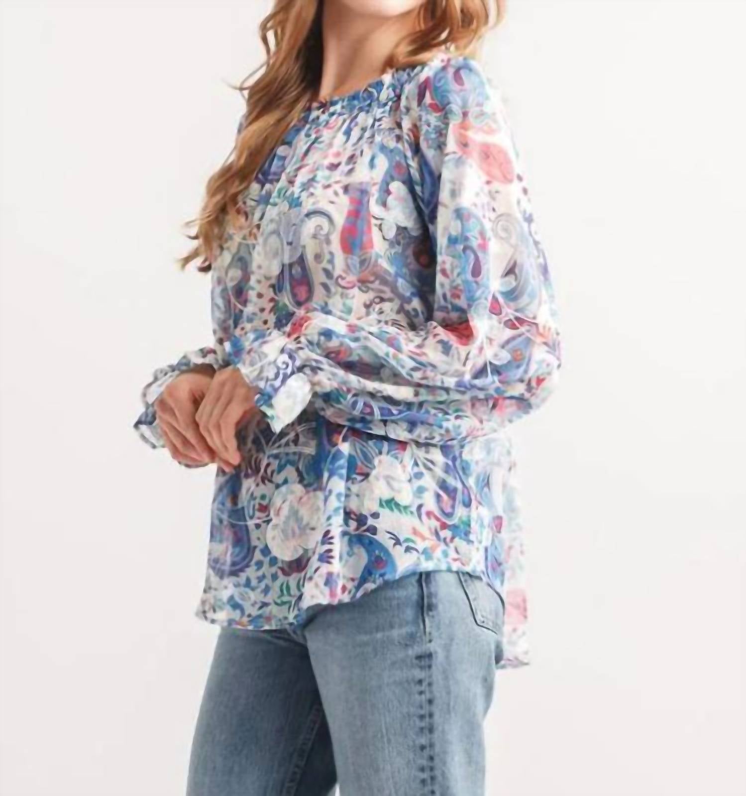 Papillon - Floral Embroidered Paisley Off The Shoulder Top