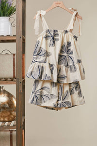 Mello - Women's Floral Print Tie-shoulder Tiered Top
