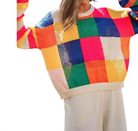 Davi & Dani - Light Weight Checkerboard Pullover Sweater - Plus