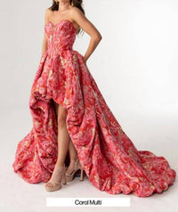 Rachel Allan - Jacquard Print High Low Gown