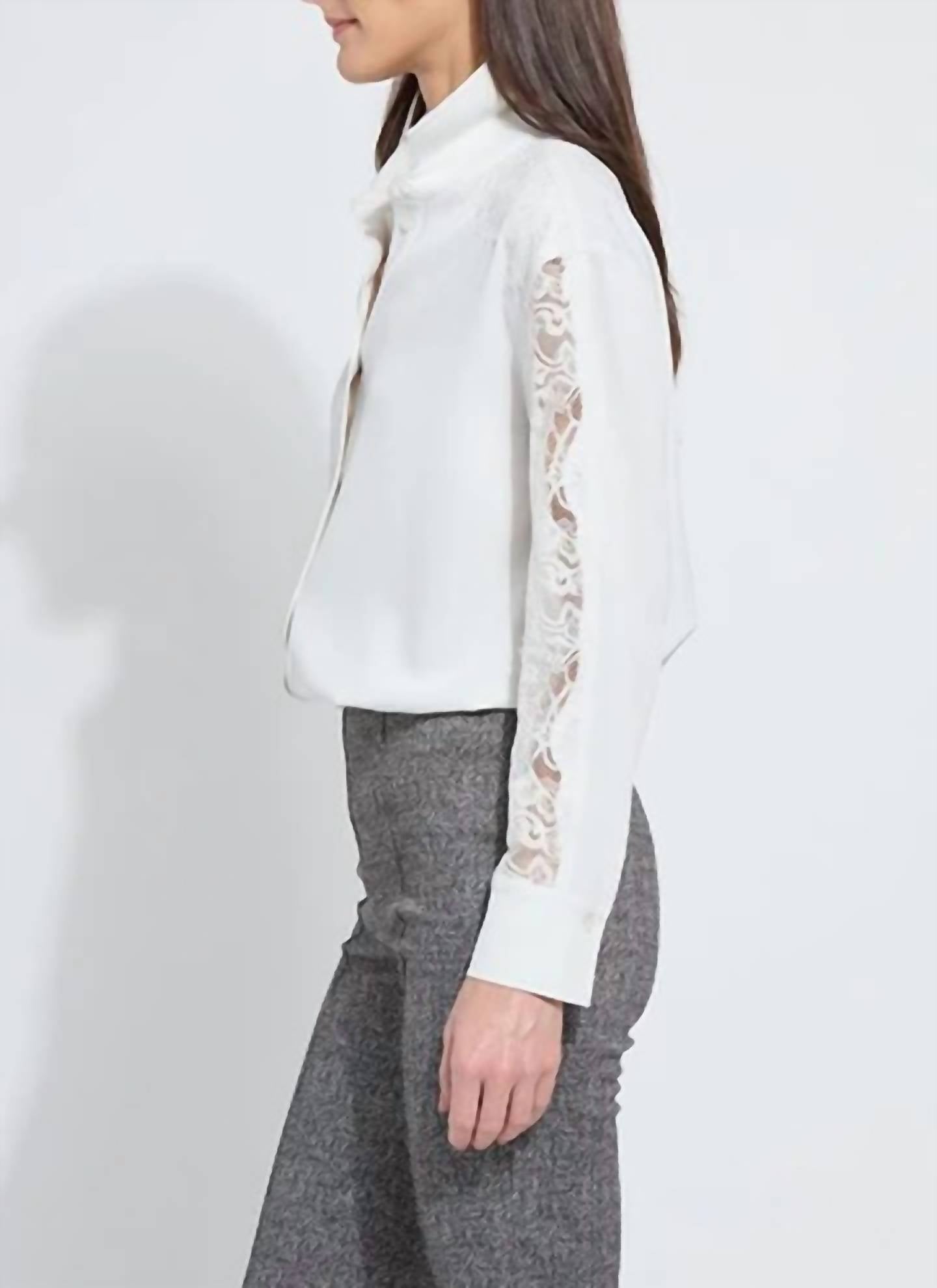Lysse Natasha Lace Trim Shirt in ice - women's shirt - alternate view