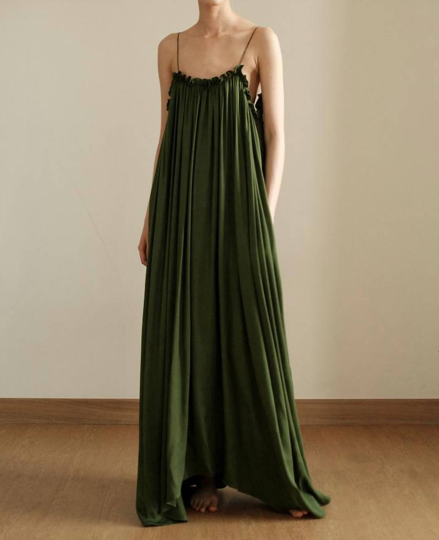 Uma and Leopold Lively Maxi Dress in olive green - women's dress