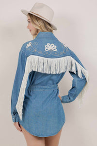 Saints & Hearts - Embroidery Detail Fringe Denim Dress