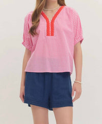 Entro - Gingham Puff Sleeve Top