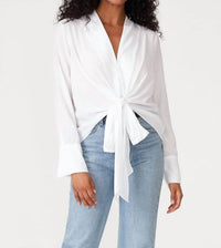 Lovestitch - Long Sleeve V Neck Tie Front Blouse