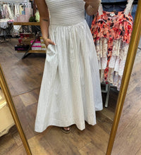 Stitch & Co. - Pinstripe Smocked Sleeveless Midi Dress