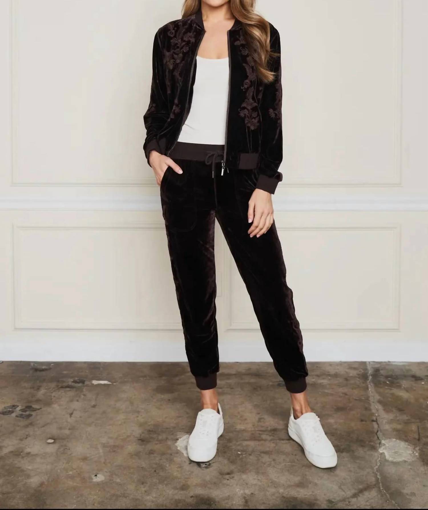 Paparazzi - Velvet Embroidered Bomber Jacket