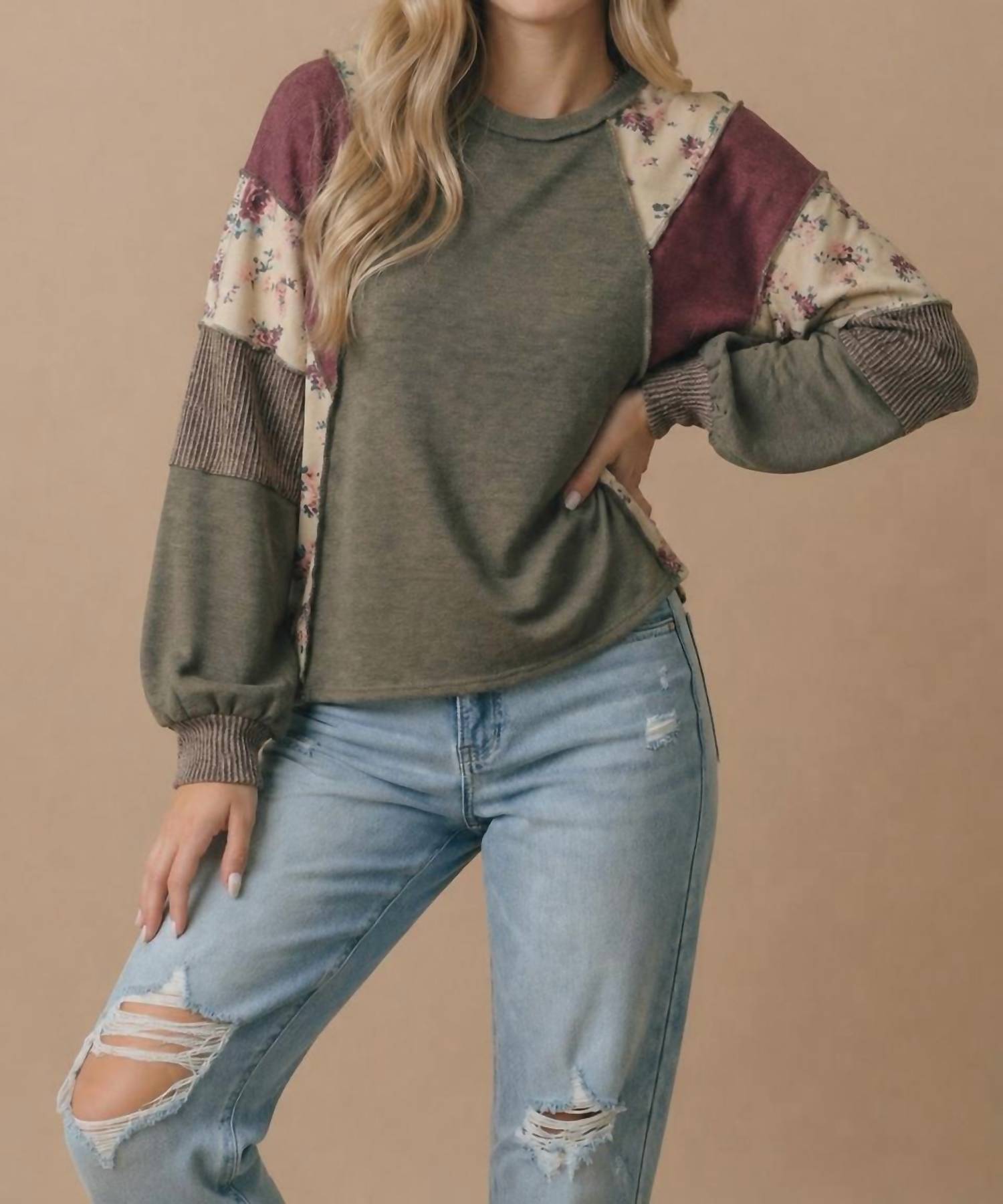 Haptics - Floral Color Block Knit Top
