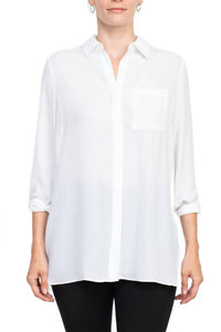 Joan Vass - Collared 3/4 Sleeves Chiffon Crepe Shirt