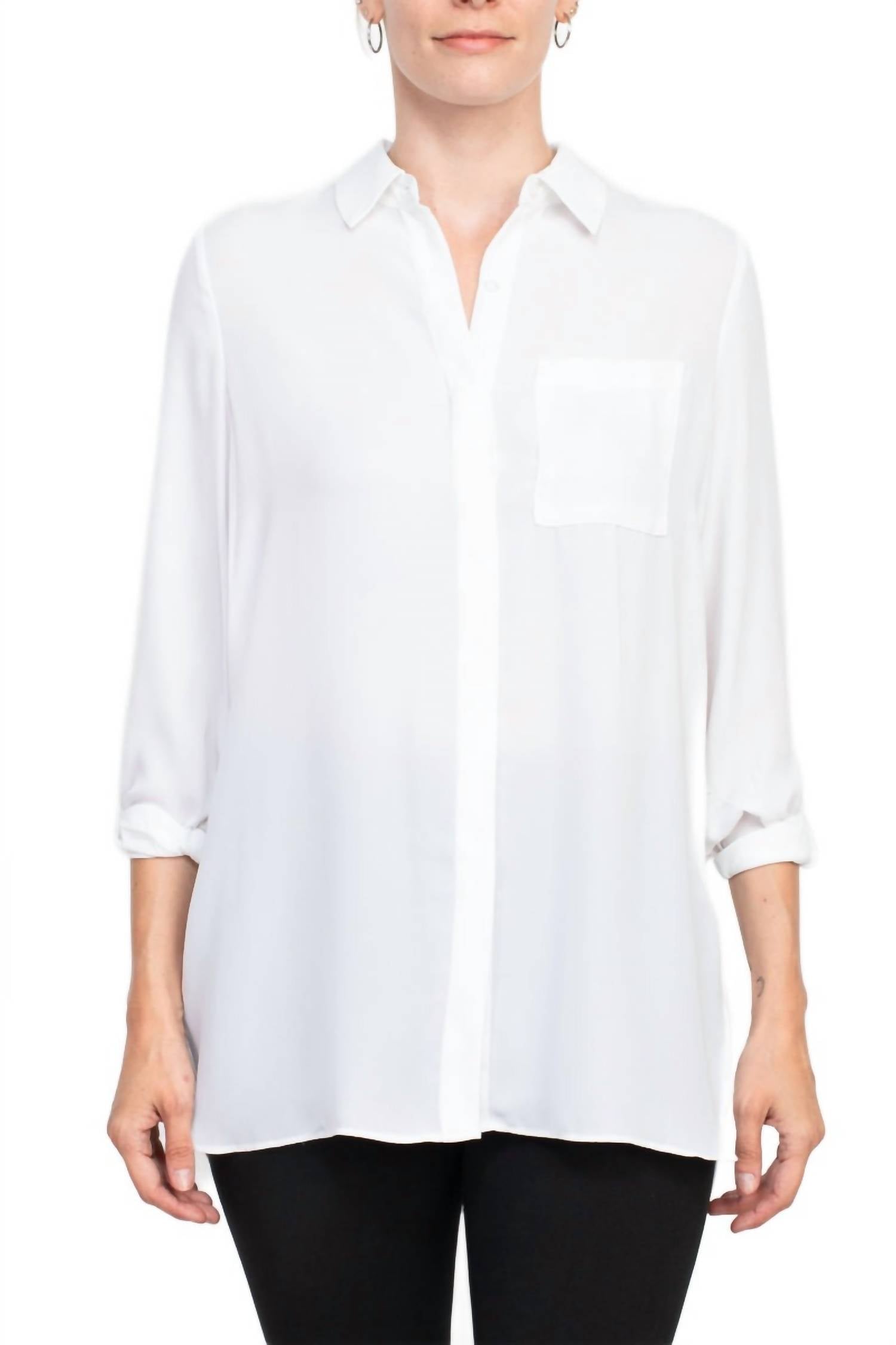 Joan Vass - Collared 3/4 Sleeves Chiffon Crepe Shirt
