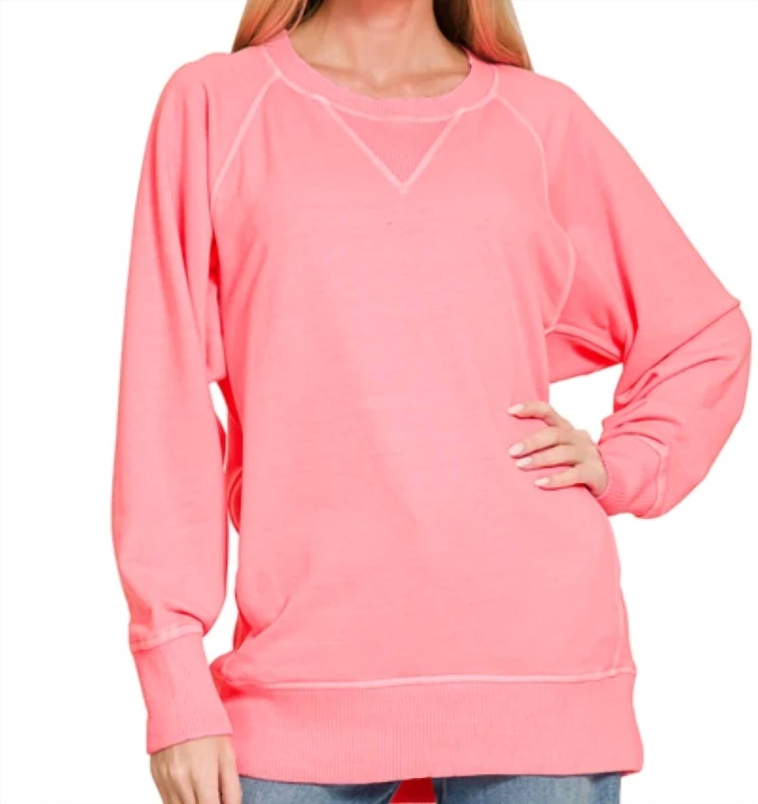 Zenana - Pigment Dyed French Terry Pullover Sweater